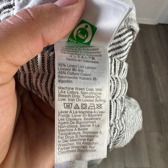 J.Crew Linen Blend Slim Wide Leg Drawstring Pants 14 Black White Striped Relaxed - Picture 7 of 8